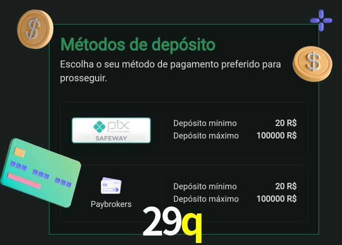 O cassino 29q oferece uma grande variedade de métodos de pagamento